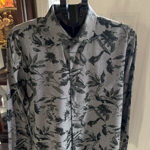 TALLIA - Men’s L 16 1/2. Button down. Black. Gray. Hounds tooth. Floral